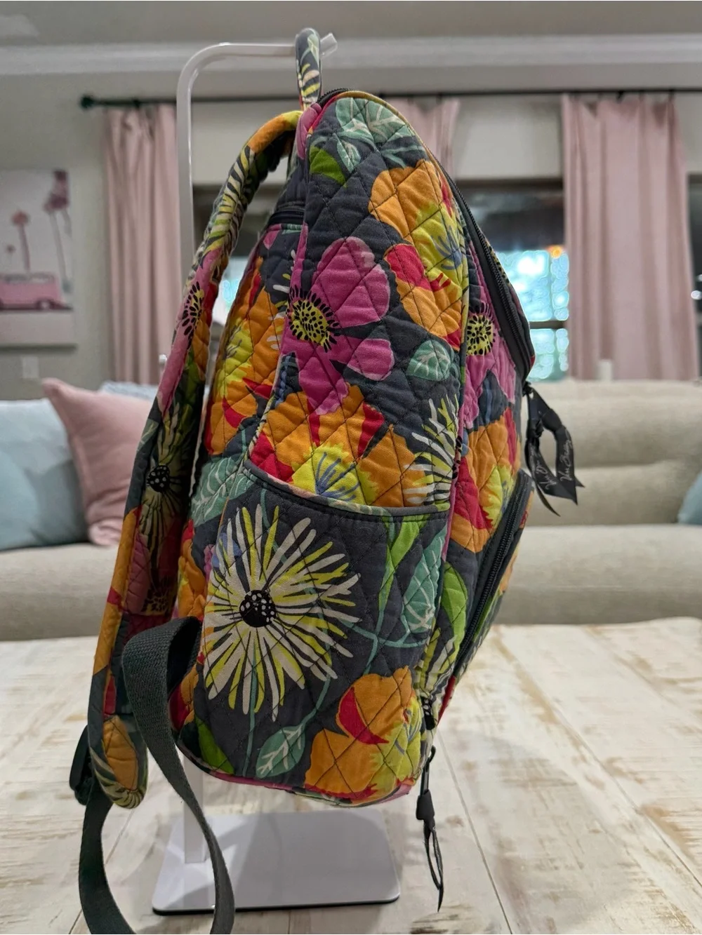 Vera Bradley Floral Quilted Backpack Pink, Yellow, Green, Orange in Jazzy Blooms